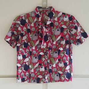Women's Custom Cherry Red Floral Print Blouse, S